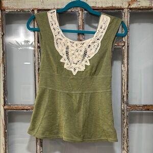 Green Top with Lace Detail